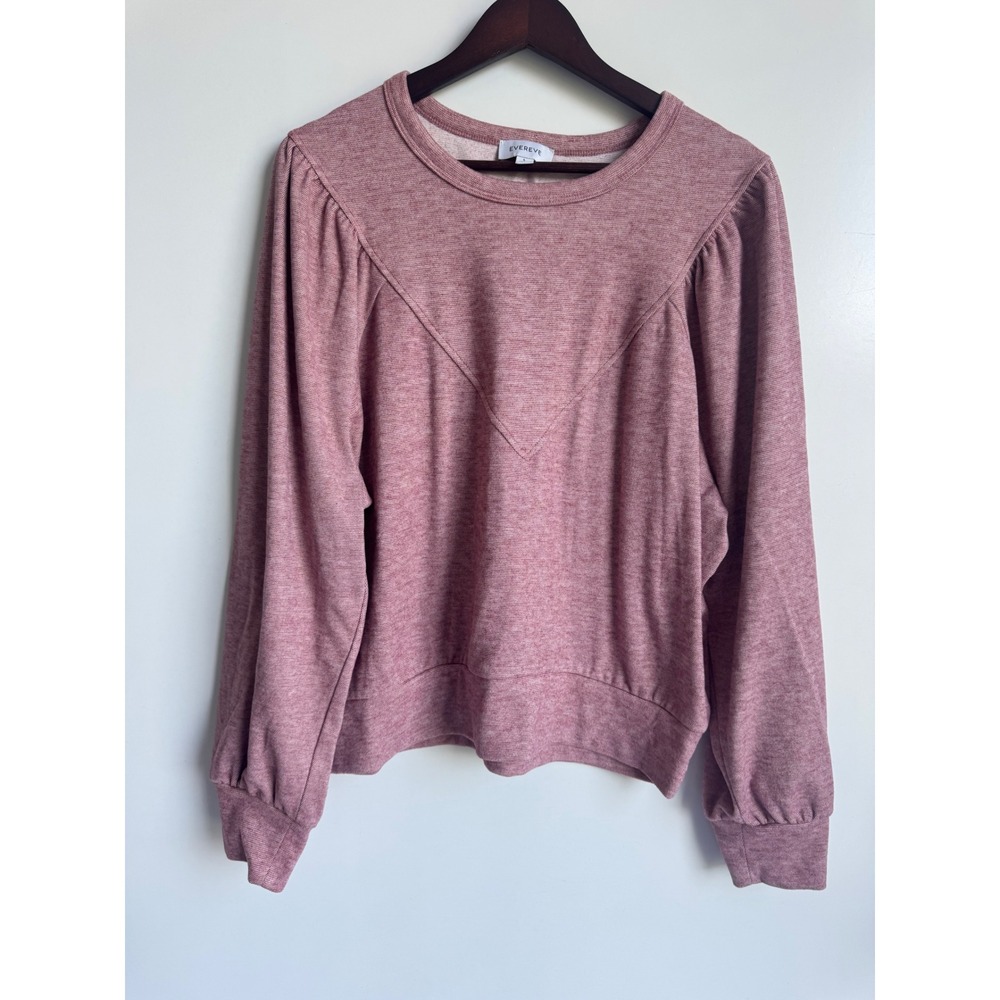 Evereve Kylar Pleated Sleeve Pullover Pink Puff Sleeve Sweatshirt V-Yoke Soft L